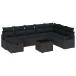 vidaXL Ensemble de Canapé de Jardin 9 Pièces avec Coussins en Rattan Poly Noir