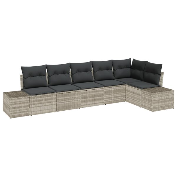 vidaXL Ensemble de canapé de jardin de 6 pièces avec coussins Gris clair Poly Rattan