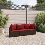 vidaXL Salon de jardin avec coussins 3 Pièces marron résine tressée