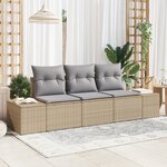 vidaXL Ensemble de Canapés de Jardin 3 Pièces avec Coussins Beige Rotin Poly