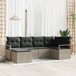 vidaXL Ensemble Canapé de Jardin 6 Pièces avec Coussins Gris Clair en Rattan Poly