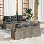 Ensemble de Canapé de Jardin 7 Pièces avec Coussins Gris Rattan Poly