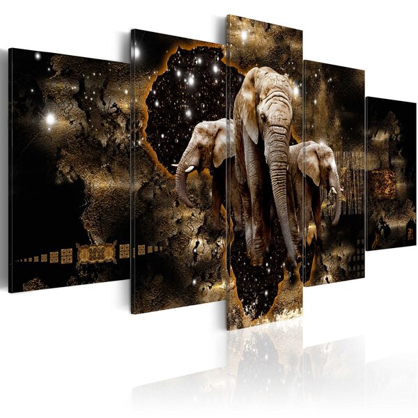 Tableau - brown elephants (5 parts) wide l x h en cm 200x100