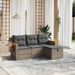 vidaXL Salon de jardin 4 Pièces avec coussins gris résine tressée