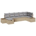 vidaXL Ensemble de canapé de jardin 7 pièces avec coussins Beiges en rotin Poly