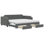 vidaXL Lit de jour avec gigogne et tiroirs gris foncé 90x200 cm tissu