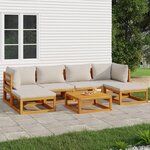 vidaXL Salon de jardin 7 Pièces avec coussins gris clair bois massif