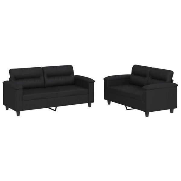 vidaXL Ensemble de canapés 2 Pièces avec coussins Noir Similicuir