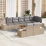 vidaXL Ensemble de Canapés de Jardin 9 Pièces avec Coussins Rattan Poly Beige Acacia