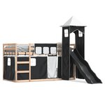 vidaXL Lit superposé avec toboggan et rideaux blanc et noir 90x200 cm