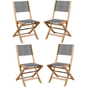 Lot de 4 chaises de jardin en bois d'acacia FSC et assise textilene - 50 x 57 x 90 cm - Gris