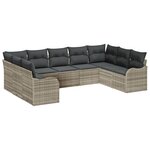 Ensemble de canapé de jardin de 9 pièces avec coussins gris clair en poly rotin