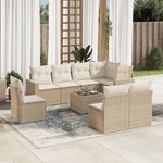 vidaXL Salon de jardin avec coussins 9 Pièces beige résine tressée