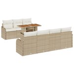 Ensemble de canapé de jardin 8 pièces avec coussins Beige Poly Rattan