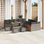 Ensemble de Canapés de Jardin vidaXL 14 Pièces avec Coussins Gris Rattan Poly Acacia