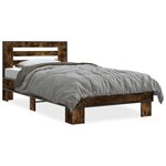 vidaXL Cadre de lit chêne fumé 75x190 cm bois d'ingénierie et métal