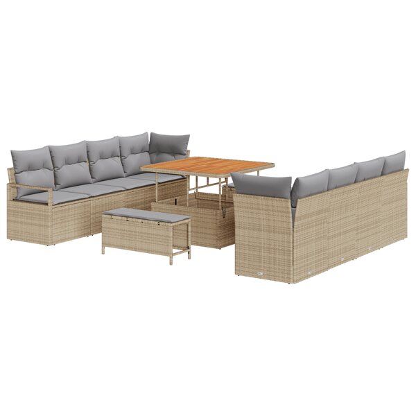 Ensemble de Canapé de Jardin 11 pièces avec Coussins Beige Polyrotin Acacia