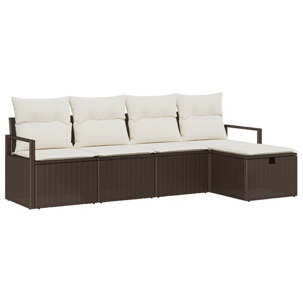 vidaXL Ensemble de Canapé de Jardin 5 Pièces avec Coussins Marron Rattan Poly