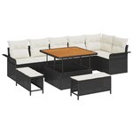 Ensemble de Canapés de Jardin de 9 Pièces avec Coussins Noir Rattan Synthétique Acacia