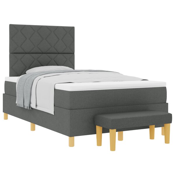 vidaXL Lit à ressorts avec matelas et banc gris foncé 120x200 cm tissu