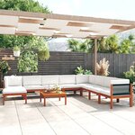 vidaXL Salon de jardin 9 Pièces avec coussins Crème Bois d'acacia solide