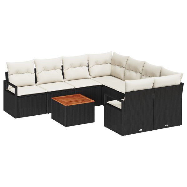 vidaXL Ensemble de Canapés de Jardin 9 Pièces avec Coussins en Rattan Synthétique Noir et Acacia