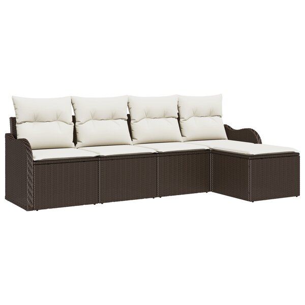 Ensemble de Sofa de Jardin vidaXL 5 pièces avec Coussins en Poly Rattan Marron