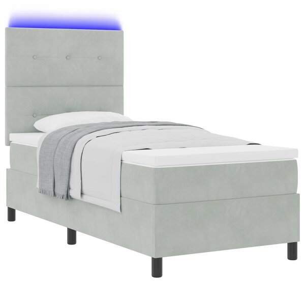 vidaXL Lit à sommier avec matelas et lumière LED Gris clair 80x200 cm Velours