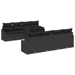 vidaXL Ensemble de Canapé de Jardin 7 Pièces avec Coussins Noir Poly Rattan