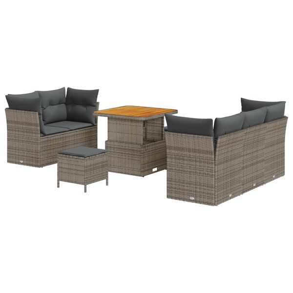 vidaXL Ensemble de canapé de jardin 8 pièces avec coussins gris rotin synthétique acacia