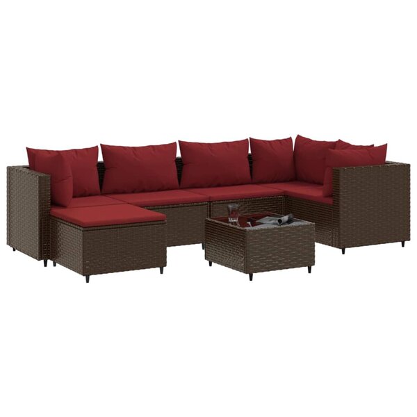 vidaXL Salon de jardin avec coussins 7 Pièces marron résine tressée