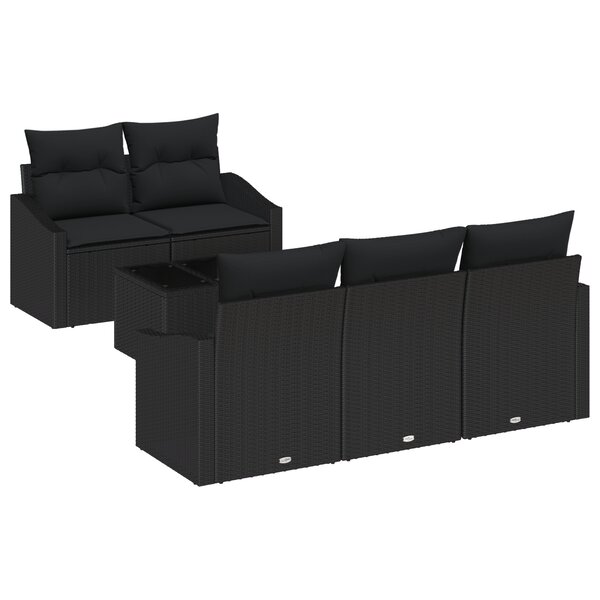 vidaXL Canapé de Jardin 6 Pièces avec Coussins en Poly Rattan Noir