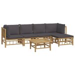 Salon de jardin meuble d'extérieur ensemble de mobilier 6 pièces avec coussins gris foncé bambou 02_0016780