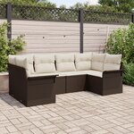 vidaXL Ensemble de canapé de jardin 6 pièces avec coussins marron en poly rotin