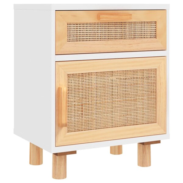 vidaXL Table de chevet Blanc Bois de pin massif et rotin naturel