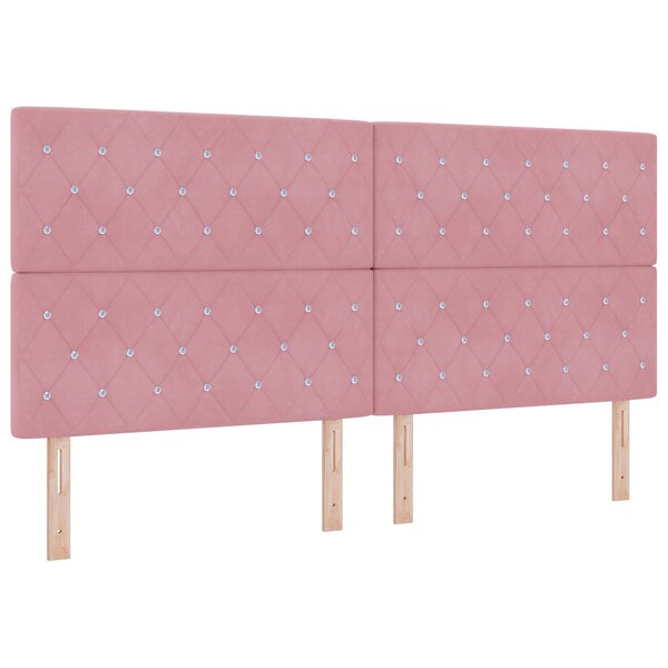 vidaXL Tête de lit à bouton en cristal tufté rose 200 cm velours