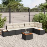Ensemble de canapé de jardin 7 pièces vidaXL avec coussins en poly rattan noir acacia
