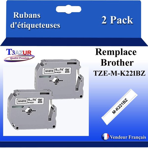 2x Rubans d'étiquettes laminées générique Brother MK231BZ  MK-231BZ pour étiqueteuses P-touch - Texte noir sur fond blanc - T3AZUR