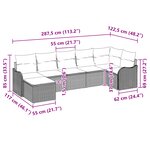 Ensemble 7 pièces de canapés de jardin avec coussins beige en Rattan Poly
