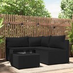 vidaXL Salon de jardin 4 Pièces avec coussins Noir Résine tressée