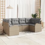 vidaXL Ensemble de Canapé de Jardin 6 pièces avec Coussins Beige Rattan Poly