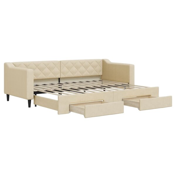 vidaXL Lit de jour avec gigogne et tiroirs sans matelas crème 80x200cm