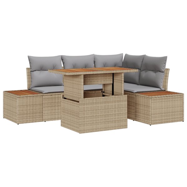 Ensemble de Canapés de Jardin 5 Pièces avec Coussins Beige en Rattan Poly