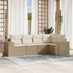 vidaXL Salon de jardin avec coussins 5 Pièces beige résine tressée