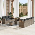 Ensemble de Canapés de Jardin de 10 Pièces avec Coussins Gris Poly Rotin Acacia