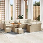 Ensemble de canapé de jardin vidaXL 12 pièces avec coussins Beige Poly Rattan Acacia