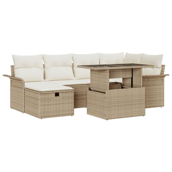 vidaXL Ensemble de canapés de jardin à 7 pièces avec coussins Beige Poly Rattan