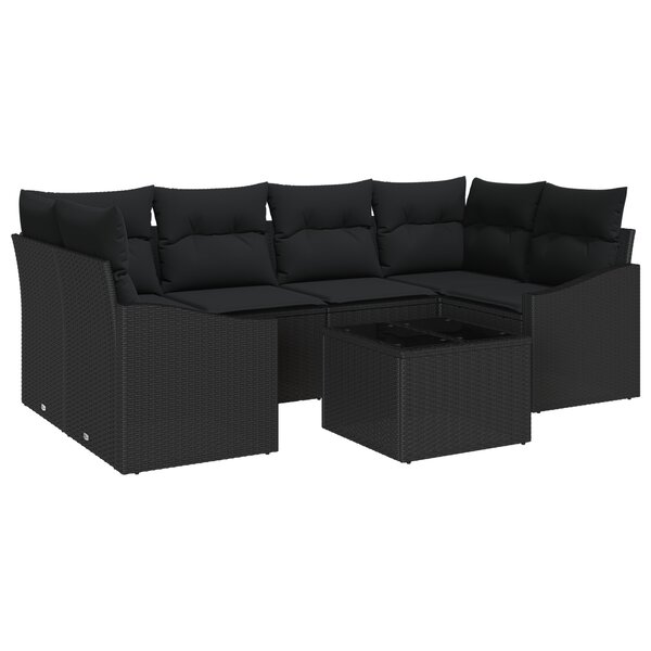 vidaXL Ensemble de canapé de jardin 7 pièces avec coussins en poly rattan noir