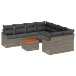 Ensemble de canapé de jardin 9 pièces avec coussins gris poly rattan