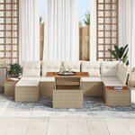 Ensemble de Sofa de Jardin de 8 Pièces avec Coussins Beige Poly Rattan